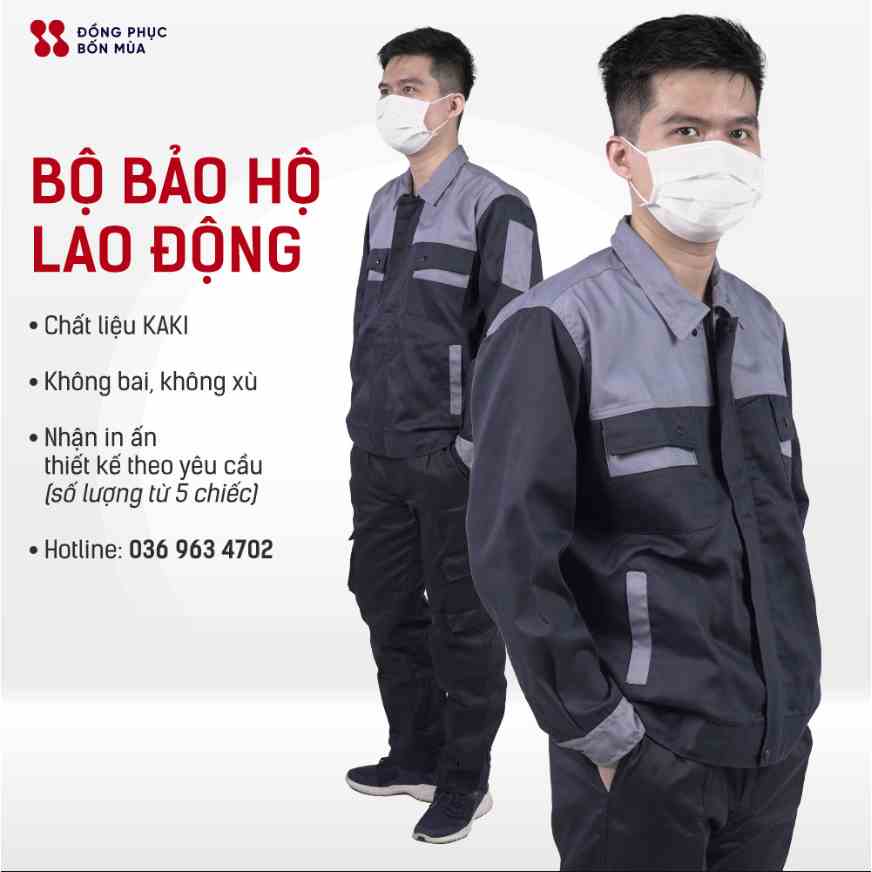 Quần Áo Bảo Hộ Lao Động, Đồng Phục Màu Than Phối ghi thiết kế Đồng Phục Bốn Mùa sẵn hàng kèm video