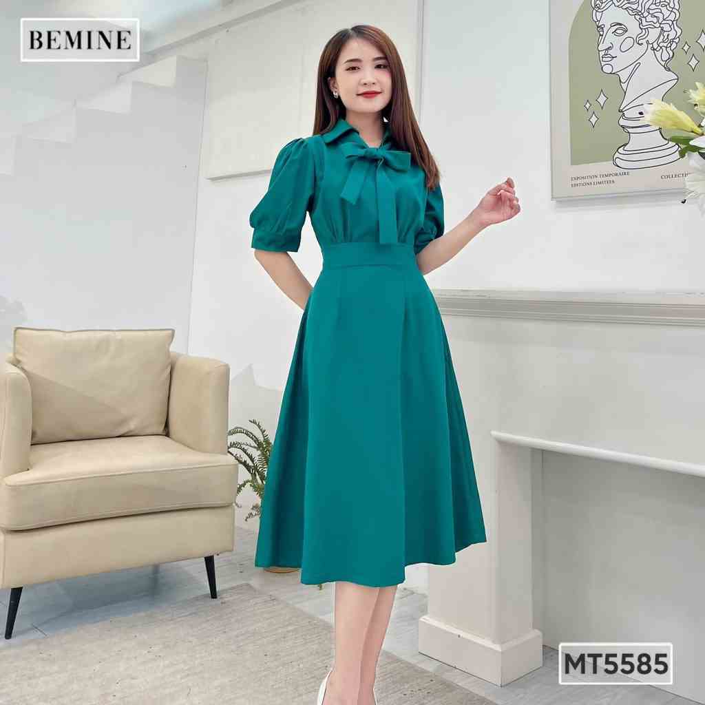 Đầm cổ sơ mi thắt nơ tay phồng BEMINE MT5585