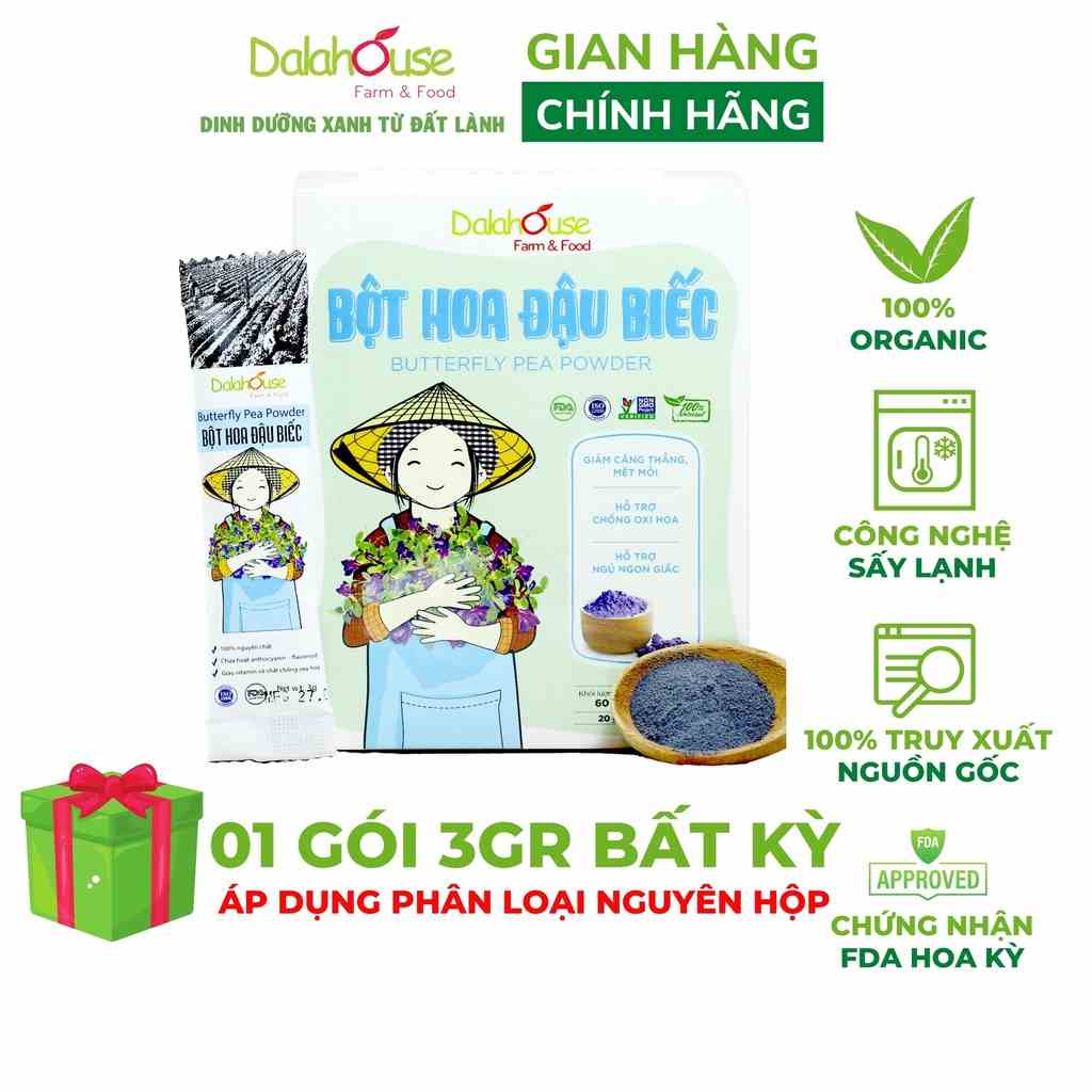 Bột hoa đậu biếc nguyên chất Dalahouse công nghệ sấy lạnh tiêu chuẩn Châu Âu hộp 60 gr