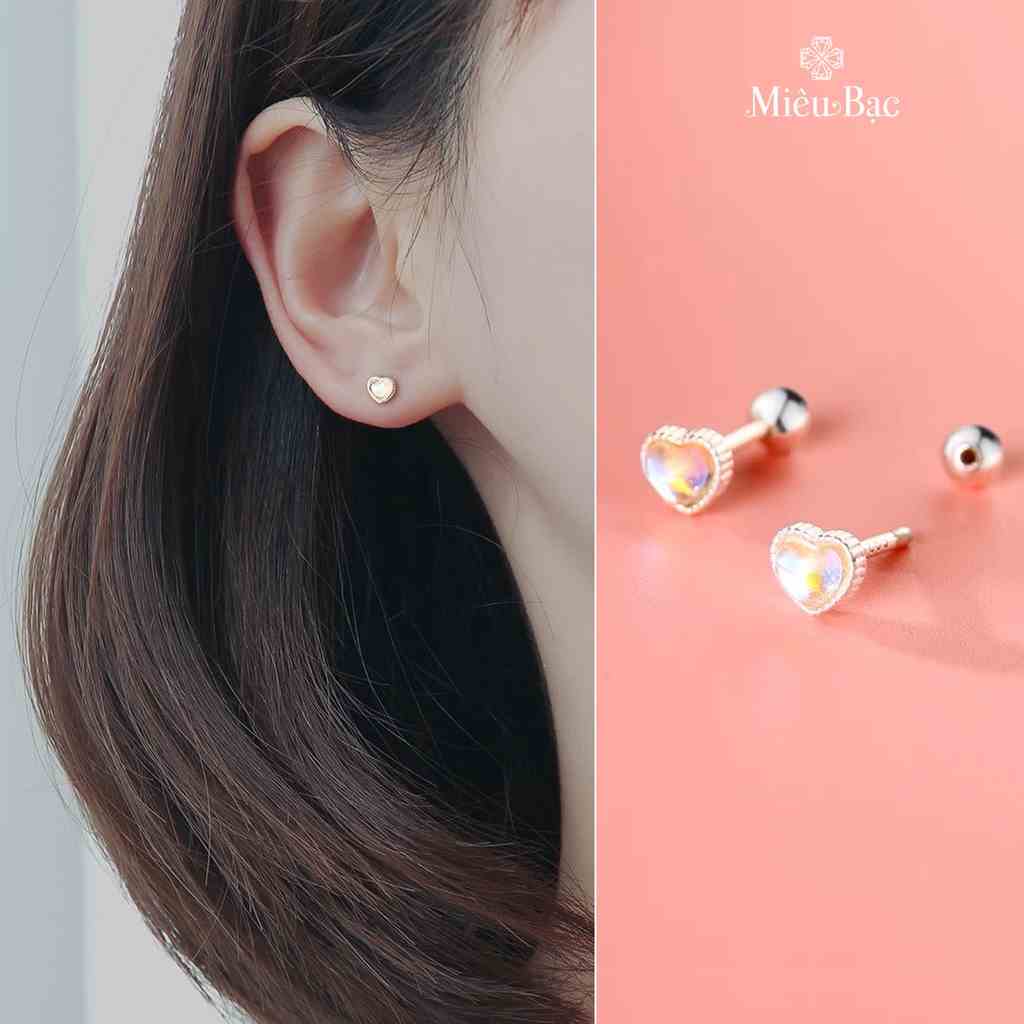 Khuyên tai bạc nữ Miêu Bạc Bông tai nữ đá moonstone bạc 925 cao cấp chốt vặn cực trendy (1 Chiếc) MB33