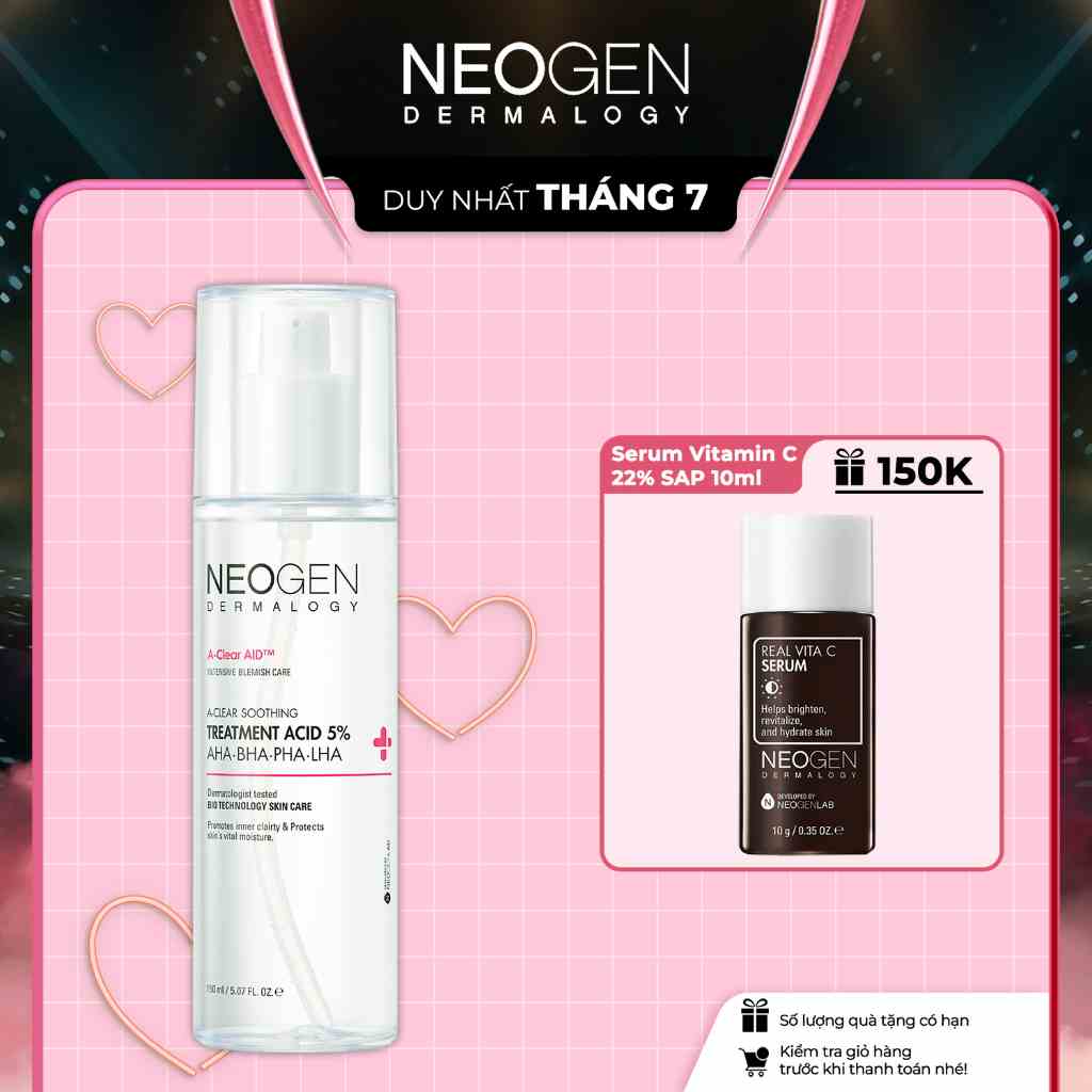 Toner Tẩy Tế Bào Chết 5% PHA - AHA - LHA - BHA Dưỡng Sáng Ngừa Mụn Neogen Dermalogy Treatment Acid 150ml