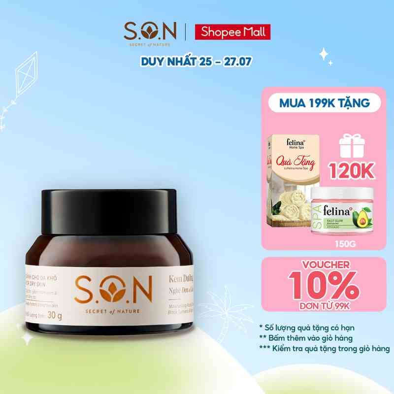 Kem dưỡng ẩm nghệ đen & gấc dành cho da khô S.O.N dành cho da khô 30g