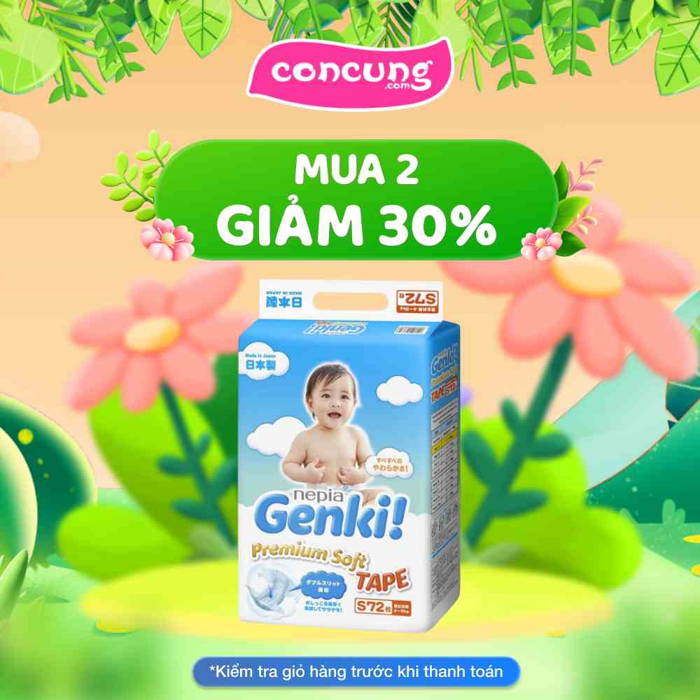 Bỉm tã dán Nhật Bản cao cấp Genki size S 72 miếng