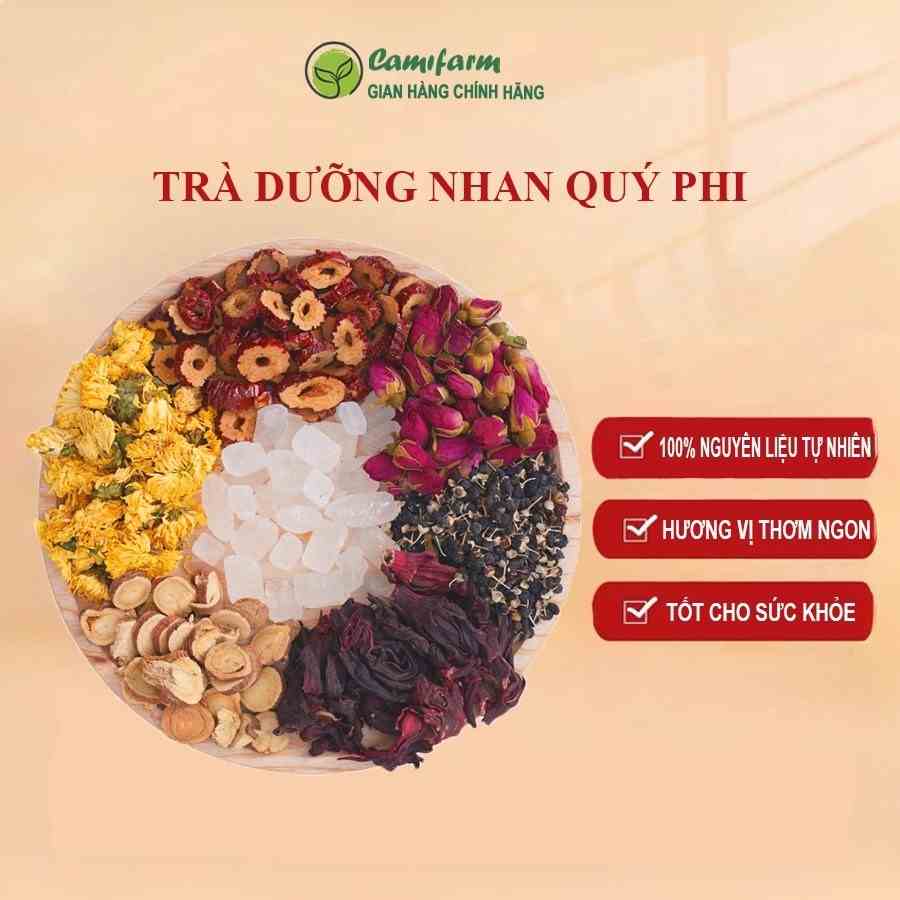 Trà dưỡng nhan Quý phi 6 vị Camifarm (Gồm: Táo đỏ, Atiso, Hoa Cúc, Cam Thảo lát, Hoa Hồng, Hắc Kỷ Tử)