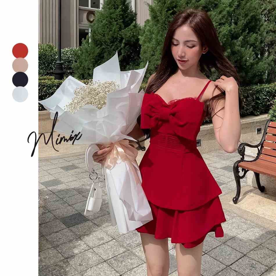 Set bộ trơn áo 2 dây nơ ngực kèm quần short chất tuyết mưa cao cấp MIMIX CI9270