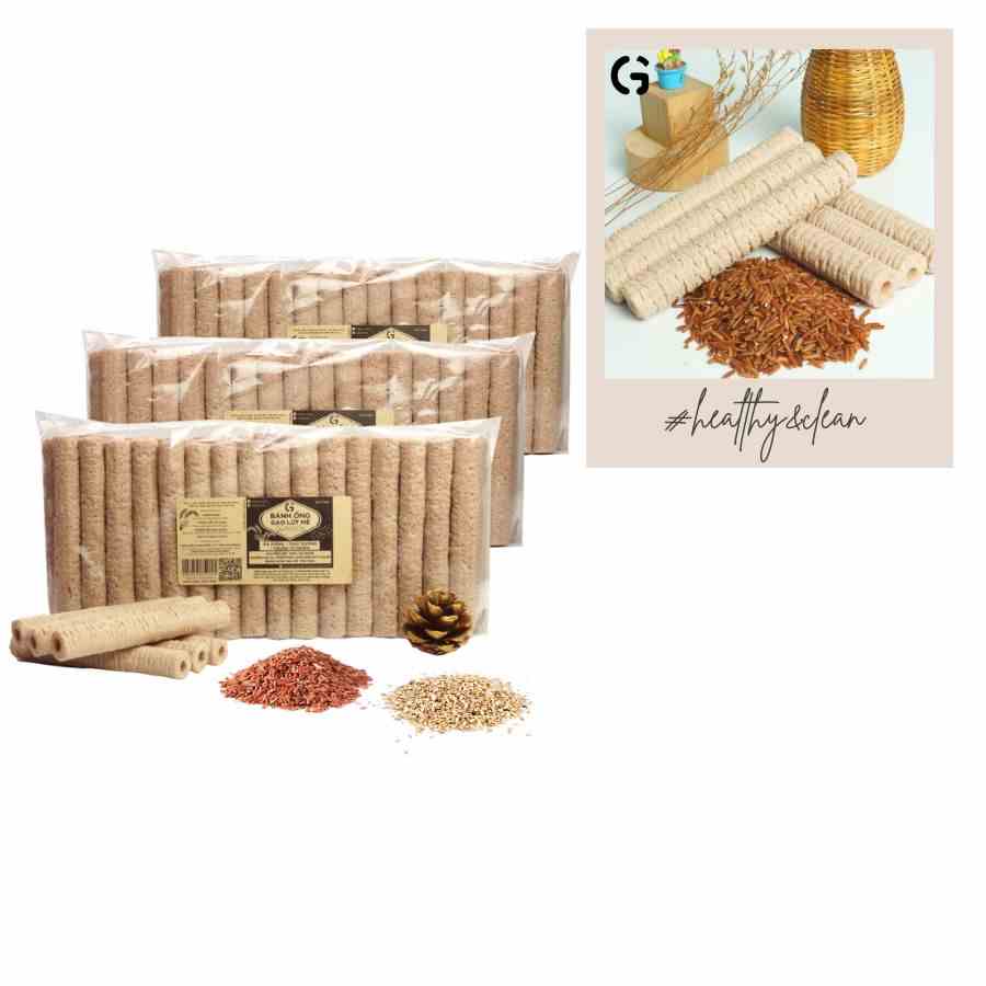 Combo 3 gói Bánh ống gạo lứt ăn kiêng GUfoods - Giòn tan, Dễ tiêu hóa, Thực dưỡng, Eat clean (7g/150g)