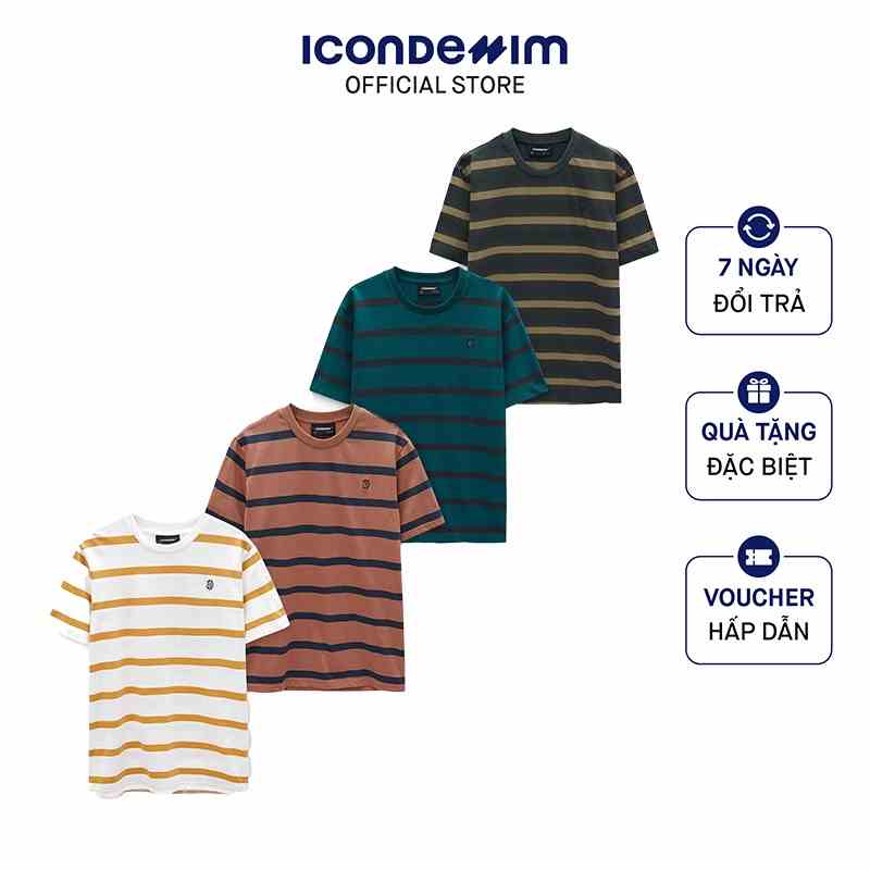 Áo Thun Unisex Kẻ Sọc Ngang Ngắn Tay ICONDENIM Regular Logo Thêu ATID0142