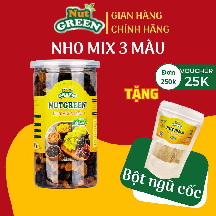 Nho Mix sấy dẻo 3 màu Nutgreen Không Đường giảm cân ăn kiêng_Nhập khẩu Mỹ -NutGreen Healthy Food