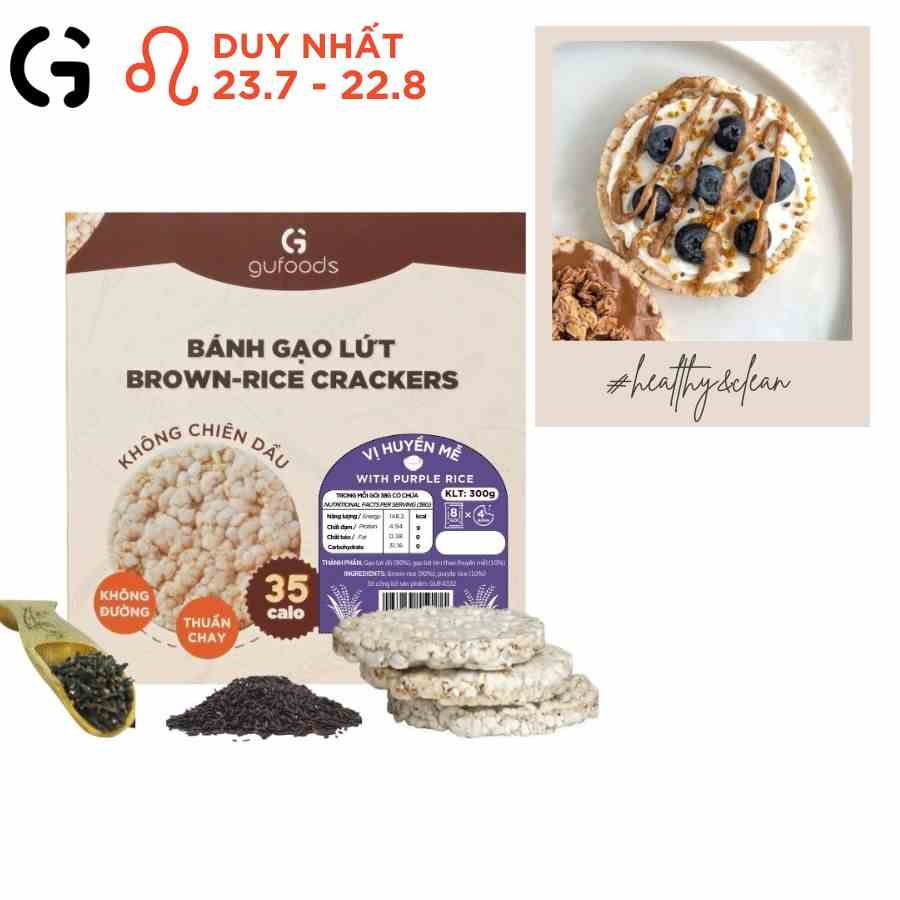 Bánh gạo lứt ăn kiêng GUfoods (Hộp 300g = 8 gói x 4 bánh) - Phù hợp Eat clean, Thực dưỡng, Tập Gym, Kiểm soát cân nặng