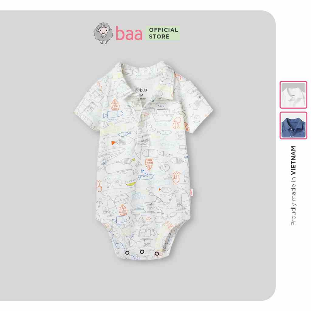 Bộ body ngắn tay BAA BABY bodysuit polo cho bé trai từ 0 tháng - 12 tháng - BN-BD07N-01