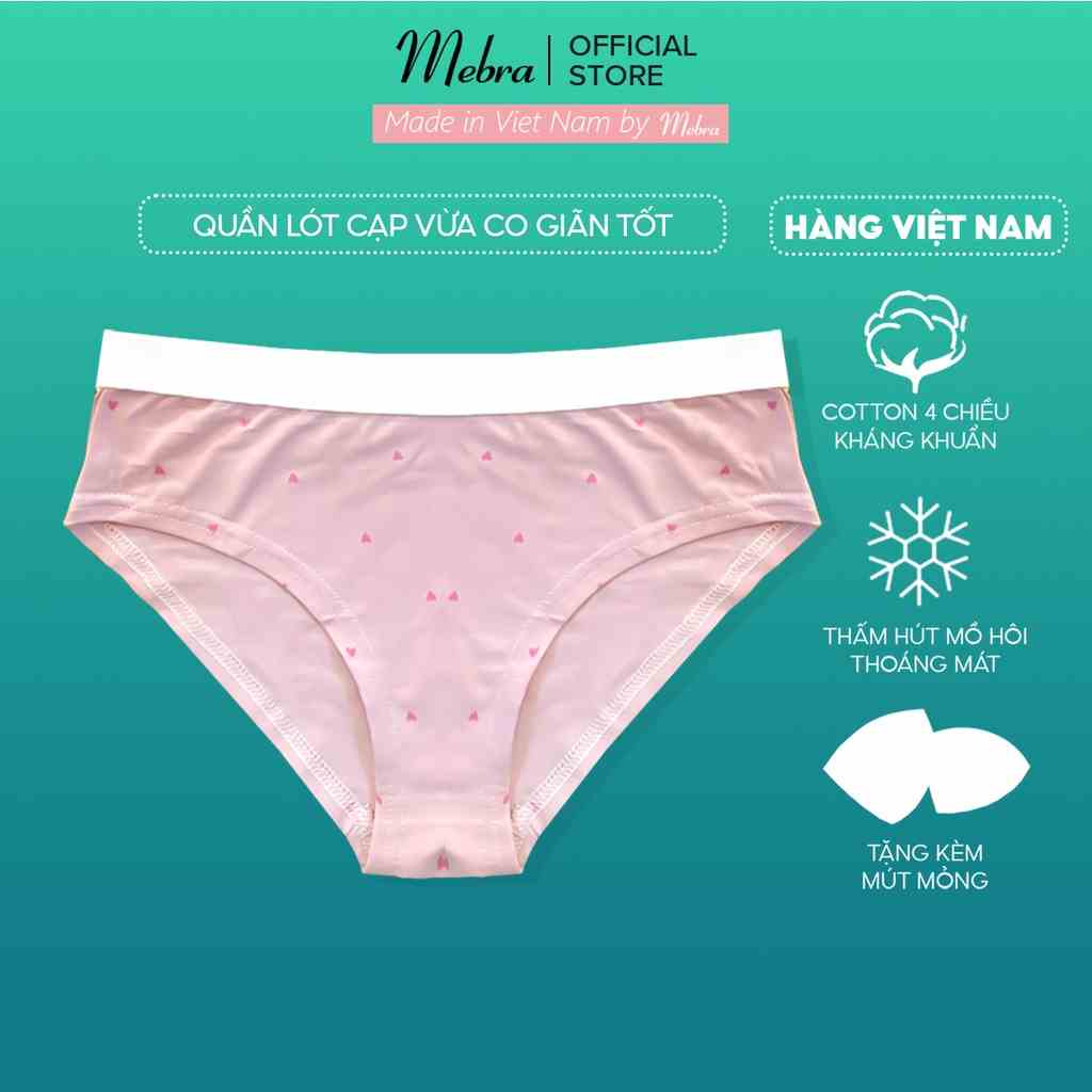 Quần lót tam giác cotton co giãn 4 chiều mát mẻ thoải mái đáy 2 lớp kháng khuẩn cạp chun bản to Mebra Q060