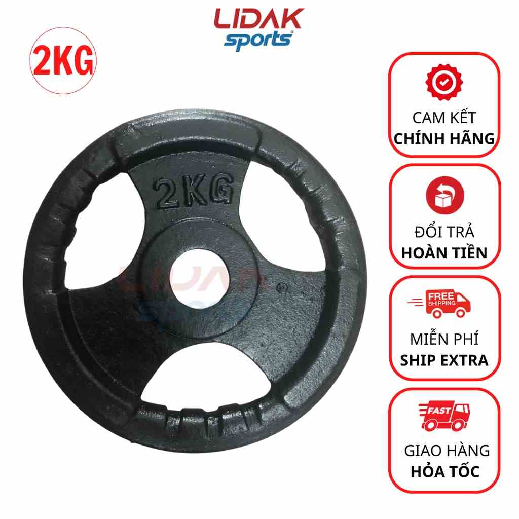 Bánh tạ gang 2kg, đĩa tạ tập gym lỗ phi 30 sơn 3 lớp hàng loại một sản xuất Việt Nam - LIDAK SPORT