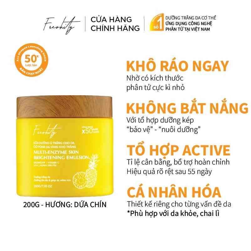 Sữa dưỡng ủ trắng Freshity 200gr chiết xuất từ dứa cho da có tone da vàng khó trắng thơm mùi dứa tự nhiên