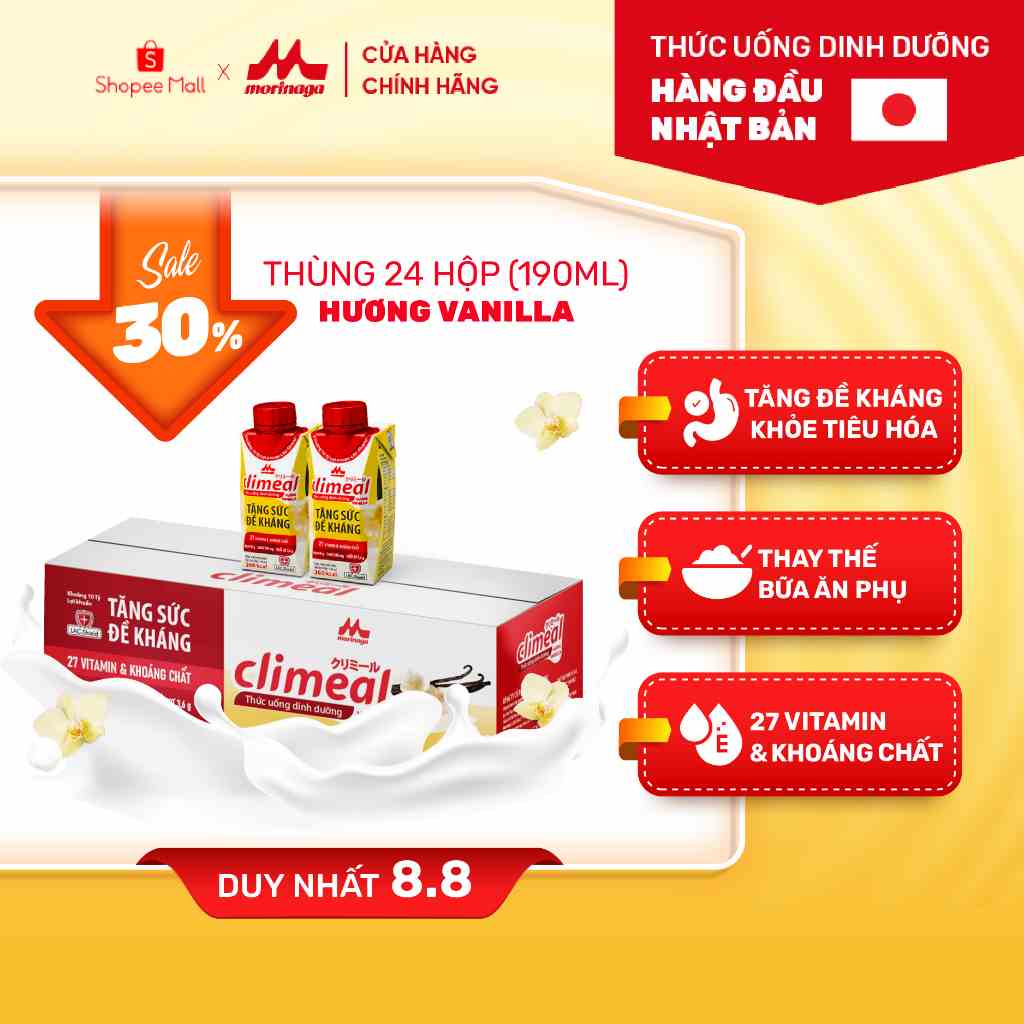 Climeal - Thức uống dinh dưỡng - Thùng 24 hộp 190ml - Hương vanilla