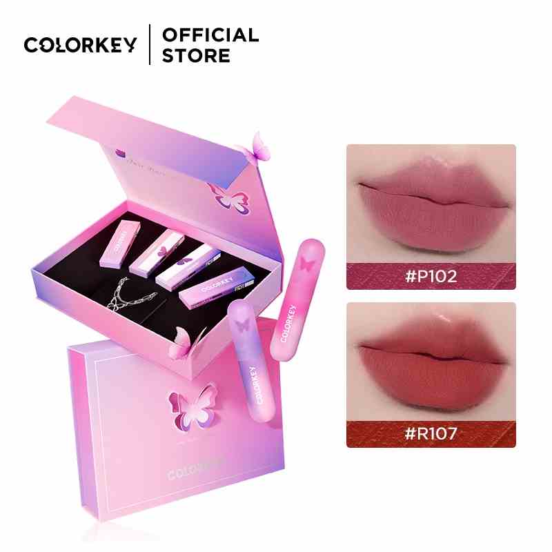 Bộ 4 son bùn nhung mịn COLORKEY lâu trôi phiên bản cánh bướm giới hạn 2g * 4