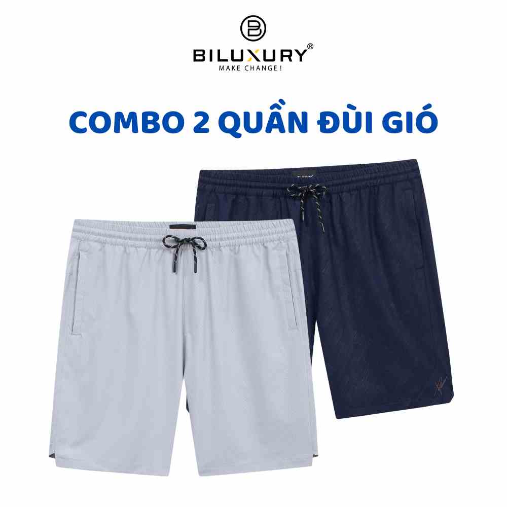 Combo 2 Quần Đùi Short Nam Thể Thao Biluxury T1 6QDGT003 Vải Gió Mỏng Mát Không Bai Gião Co Xù Có Túi Trước Sau Tiện Lợi