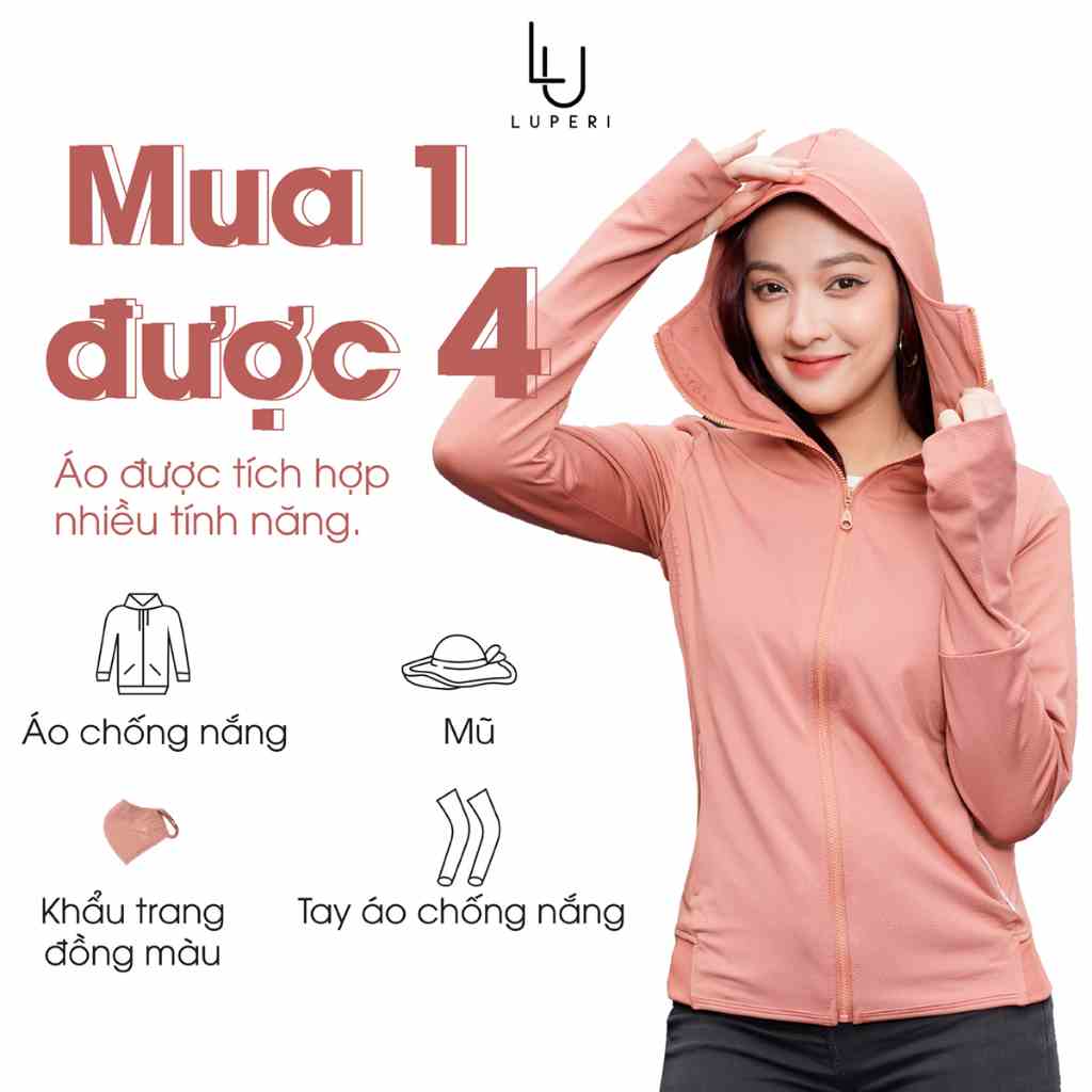 Áo Chống Nắng Dáng Ngắn 2 Lớp Luperi Vải Airycool Plus Thông Hơi Chống Tia UV Mát Lạnh ACN04 tặng kèm khẩu trang đồng bộ