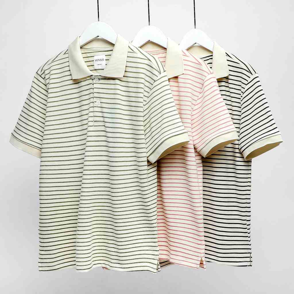 Áo Polo nam CREAM STRIPED vải Cotton Single sọc trẻ trung, thanh lịch, năng động - HUSSIO