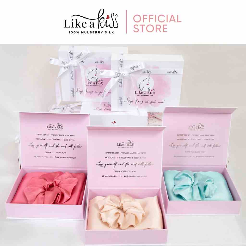 Vỏ Gối Lụa Tơ Tằm 100% Mulberry Silk LIKE A KISS I Lụa Tơ Tằm Cao Cấp Ngăn Ngừa Nếp Nhăn Và Bảo Vệ Tóc