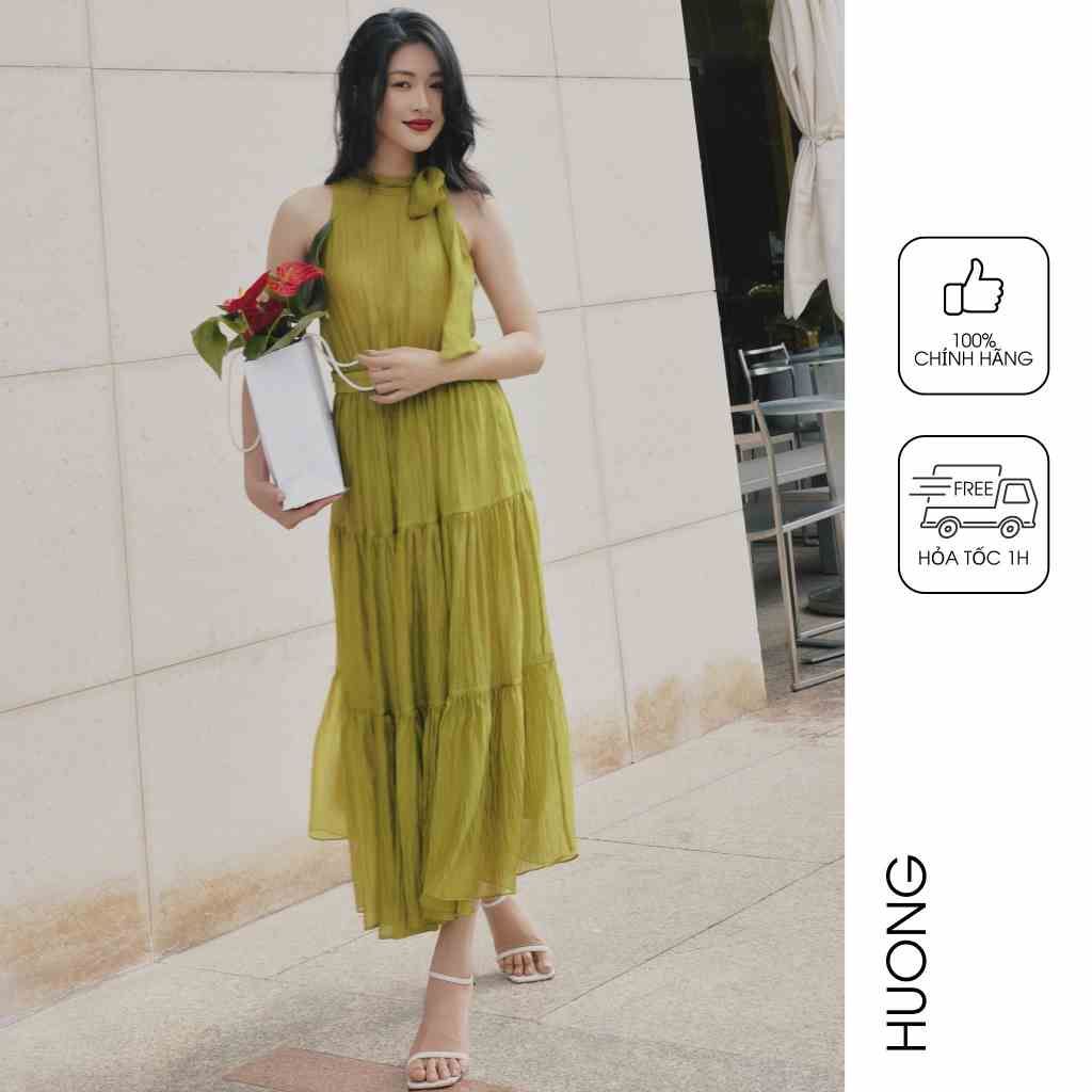 Chân váy maxi tơ óng HUONG BOUTIQUE HBZ458, 2 màu xanh cốm & tím