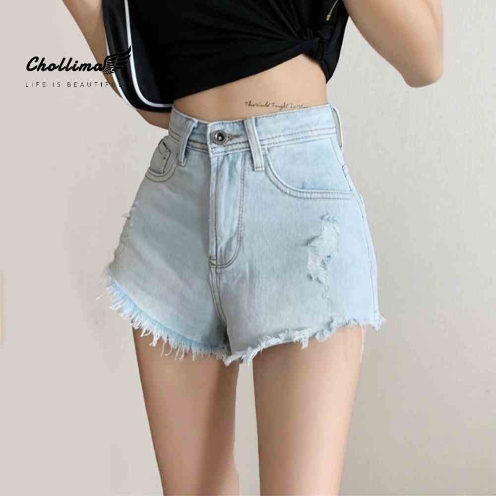 Quần short jeans nữ Chollima tua lai rách xanh trắng QS029 ulzzang phong cách hàn quốc trẻ trung năng động