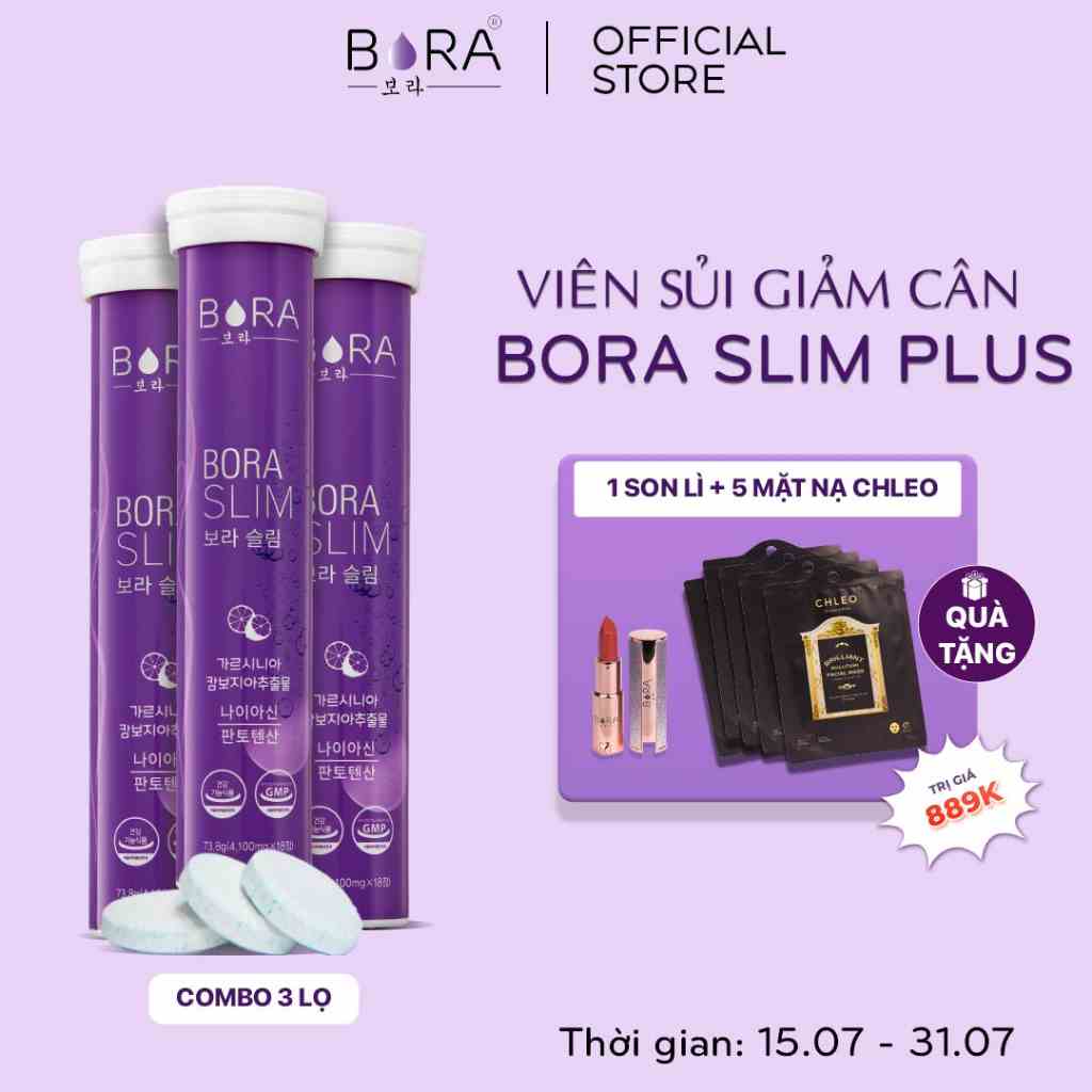 COMBO 3 Viên Sủi Hỗ Trợ Giảm Cân BORA SLIM PLUS Ngăn Chặn Cơ Thể Hấp Thu Chất Béo Lọ 18 Viên