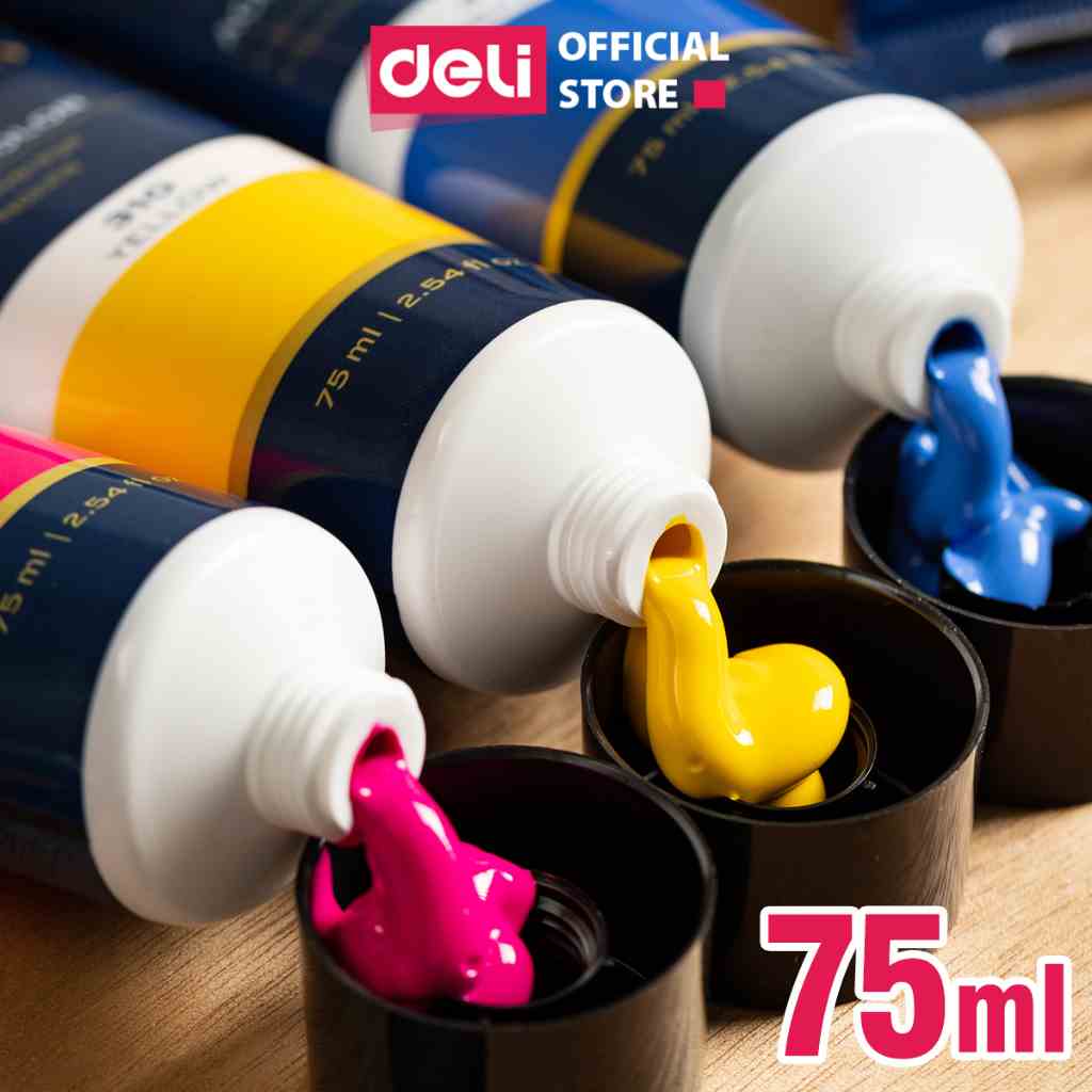 Màu nước Acrylic cao cấp dạng tuýp 75ml Deli - Phù hợp sơn tường, vẽ vải, tô tranh DIY - Từ mới tô màu tới chuyên nghiệp