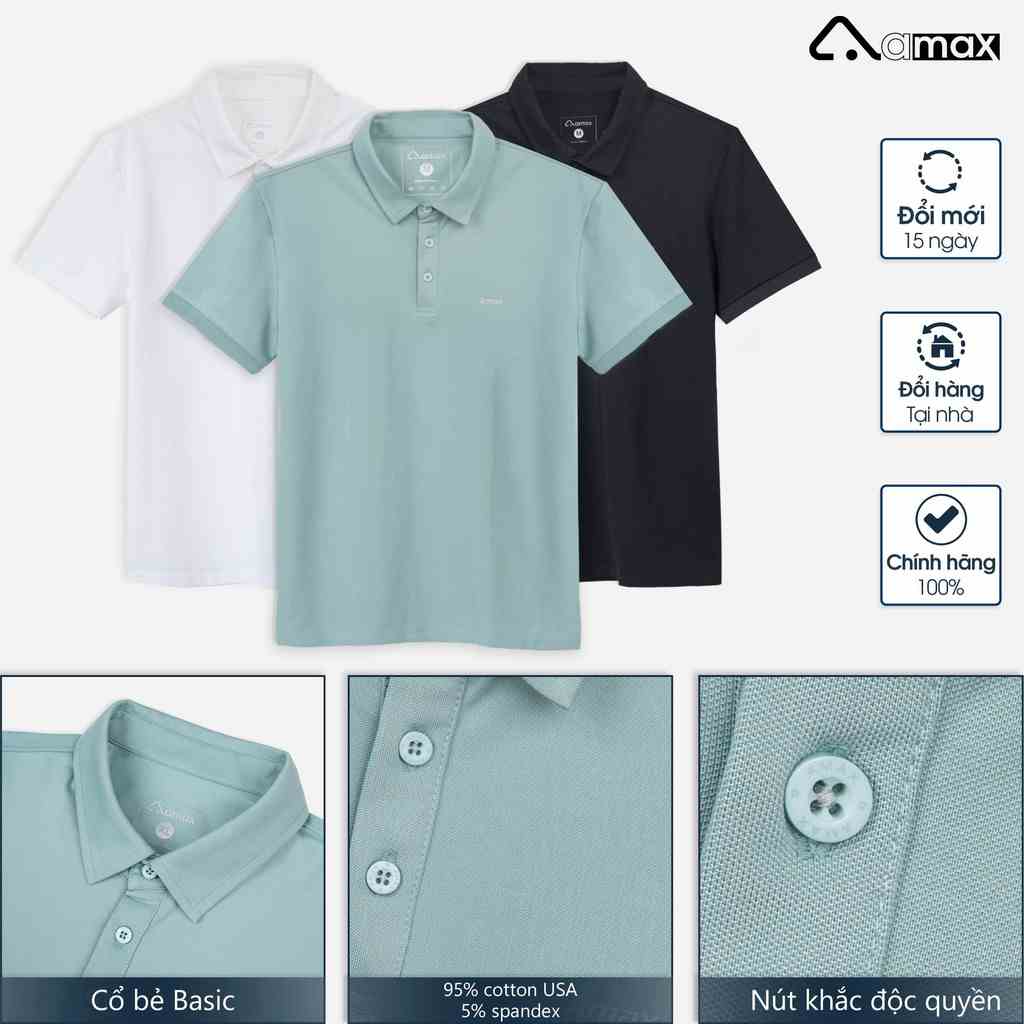 (Mới) Áo Polo nam Amax cổ bẻ Basic Cotton USA