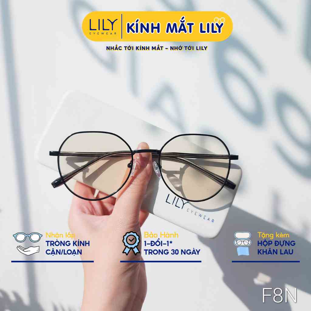 Gọng kính kim loại nam nữ LILYEYEWEAR tròng đổi màu chống ánh sáng xanh đa giác thiết kế thanh mảnh thời trang F8