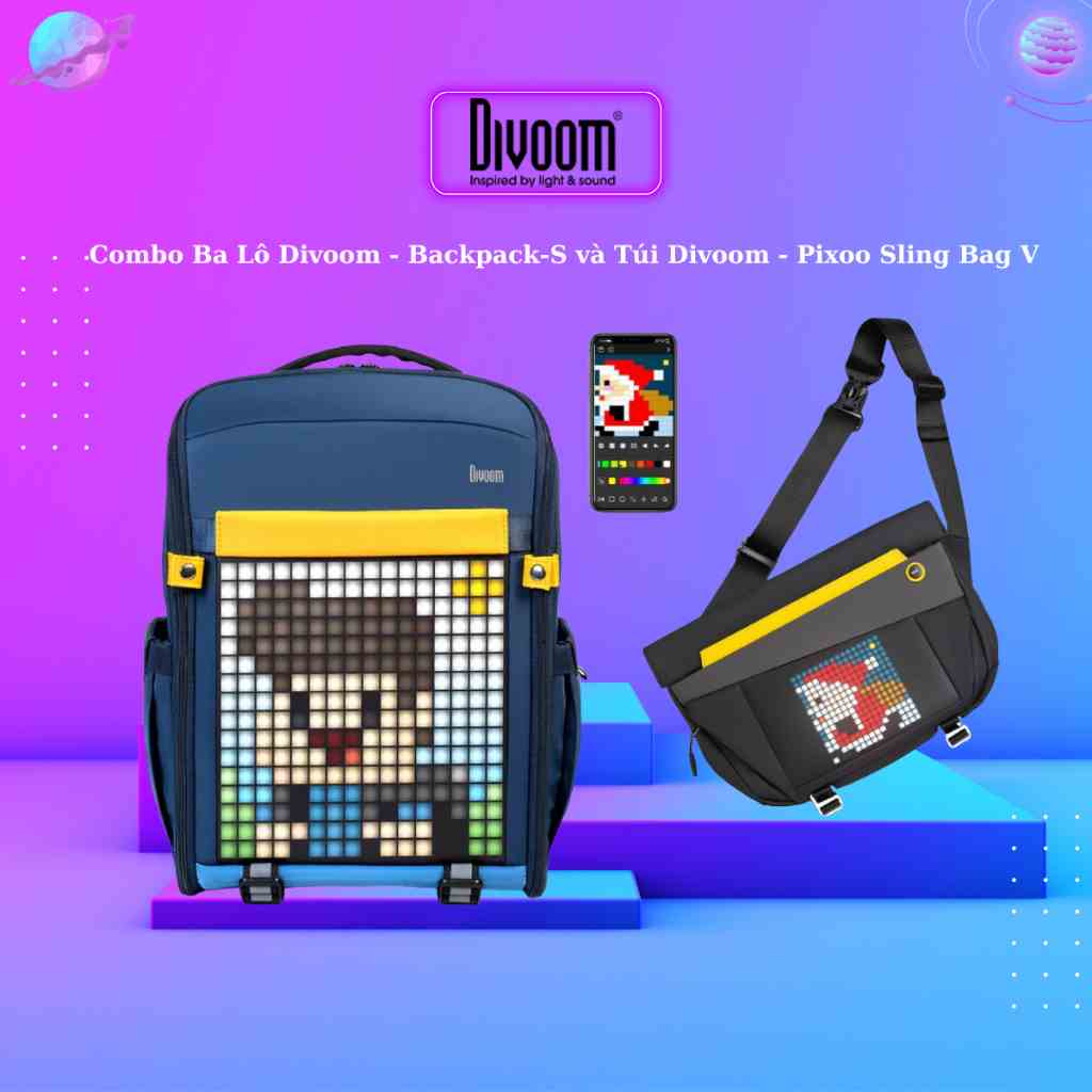 Combo Ba Lô Divoom - Backpack-S và Túi Divoom - Pixoo SlingBag V