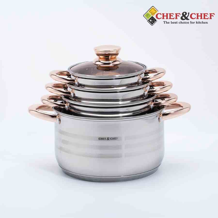 [Mã BMLTB35 giảm đến 35K đơn 99K] Nồi Inox CHEF&CHEF đáy từ 5 lớp đun nhanh và cực an toàn, bảo hành 6 tháng.