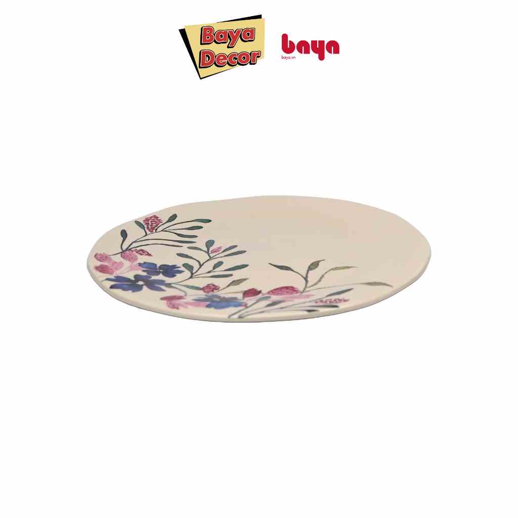 Đĩa Sứ BAYA FLORAL Sứ Tráng Men Cao Cấp, Màu Kem, Họa Tiết Hoa, Dễ Dàng Vệ Sinh, Cao 1,5cm x Đường Kính 16,5 cm