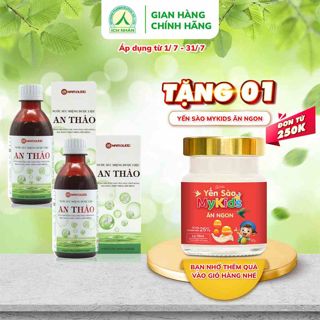 Combo 2 chai nước súc miệng An Thảo chiết xuất thảo dược an toàn, dịu nhẹ làm sạch khoang miệng toàn diện 250ml/chai