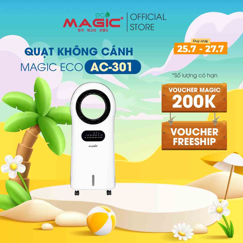 Quạt làm mát không cánh Magic Eco AC301,màn hình cảm ứng,lọc không khí tự động,bảo hành chính hãng