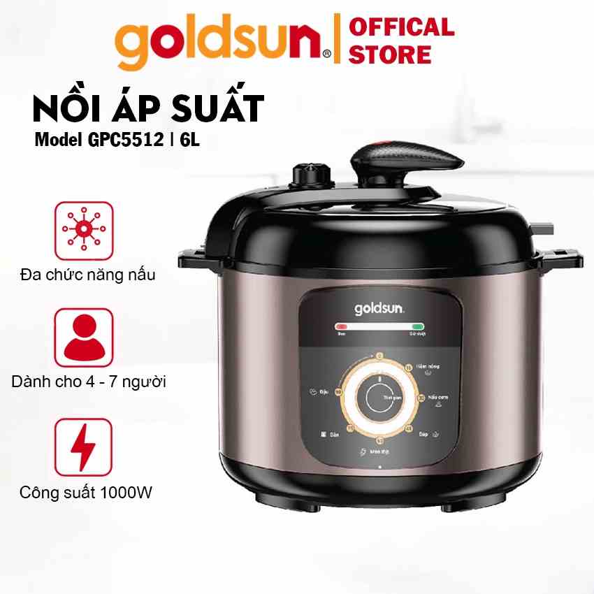 Nồi áp suất điện Goldsun GPC5512 (6L) dung tích 6L, công suất 1000W phủ chống dính 2 mặt