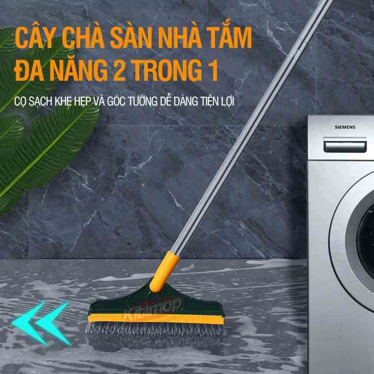 Chổi cọ nhà vệ sinh Kitimop-Z4 cây chà sàn kèm gạt nước đa năng 2 trong 1, đầu xoay 120 độ cọ sạch khe hẹp và góc tường