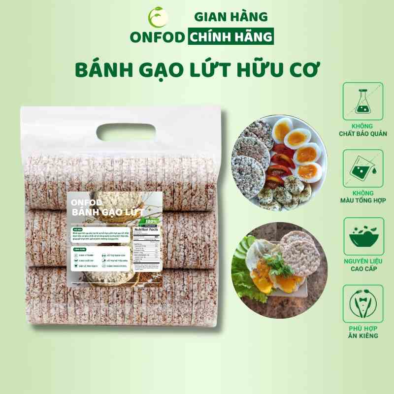 Bánh gạo lứt ONFOD hữu cơ bánh ăn kiêng giảm cân thực dưỡng cho người tập gym, yoga, mẹ bầu 51 cái 500g