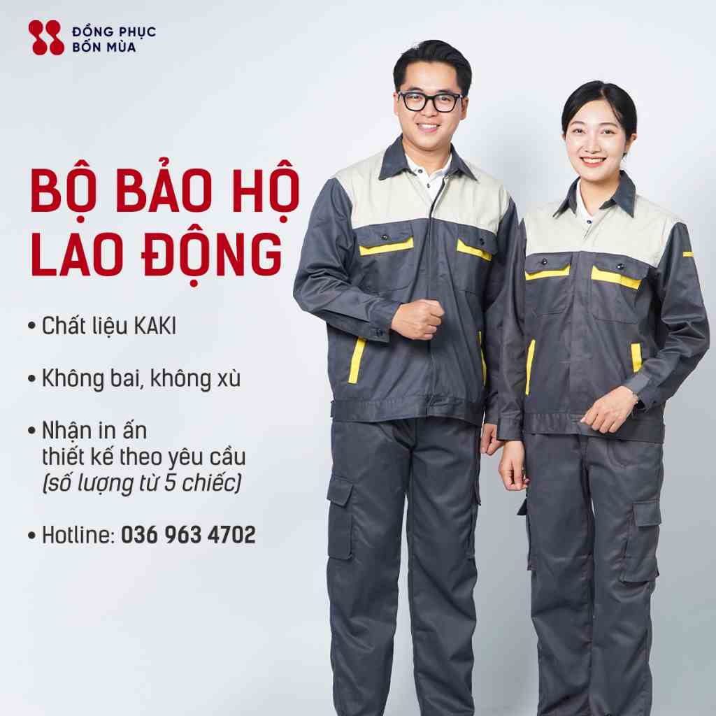 Quần Áo Bảo hộ lao động màu Be phối ghi đậm chất liệu kaki Bền đẹp thiết kệ ĐỒNG PHỤC BỐN MÙA  | 𝙄𝙣 𝙩𝙝𝙚̂𝙪 𝙡𝙤𝙜𝙤 𝙩𝙝𝙚𝙤 𝙮𝙚̂𝙪