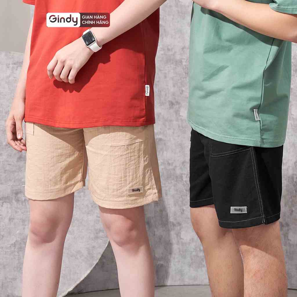 Quần đùi short unisex chất đũi mềm mát nhẹ sooc nam nữ cạp chun dây rút local brand GINDY Q023