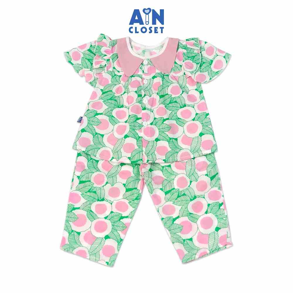 Bộ quần dài áo tay ngắn bé gái họa tiết Hoa hồng Sally Holmes lá xanh cotton - AICDBGZFAUIW - AIN Closet