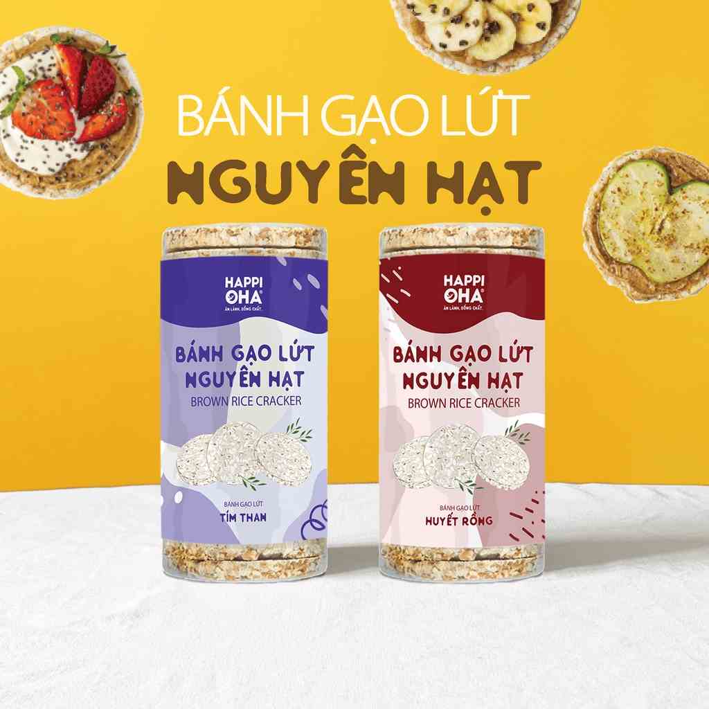 COMBO BÁNH GẠO LỨT NGUYÊN HẠT (Bánh gạo lứt huyết rồng 170g, bánh gạo lứt yến mạch 170g, bánh gạo lứt tím than 170g)