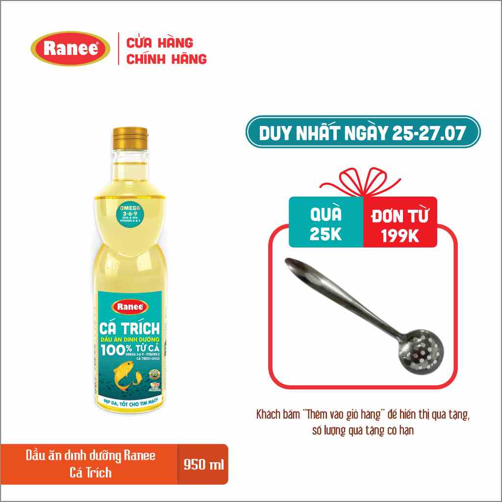 [Mã BMLTB200 giảm đến 100K đơn 499K] [Livestream 20h tối nay nhận Voucher 50%] Dầu ăn Ranee CÁ TRÍCH 950ml