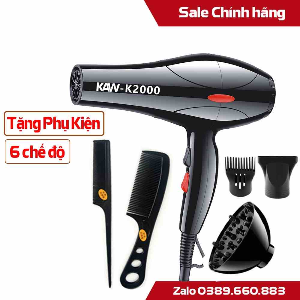 Máy Sấy Tóc KAW-K2000 Nóng lạnh 2 chiều Công Suất Lớn 2200W Tặng Kèm 5 Phụ Kiện Chuyên Nghiệp