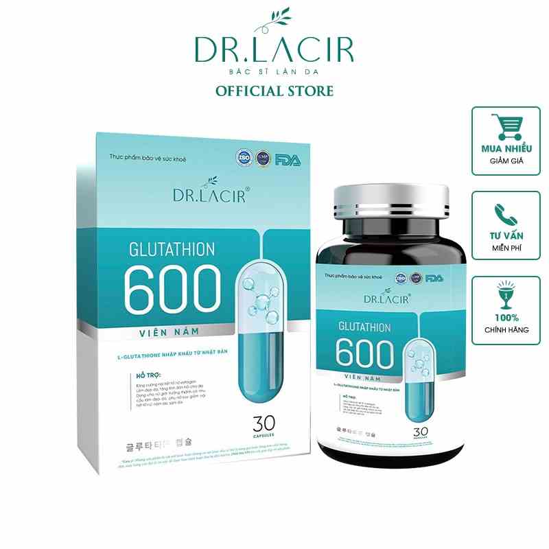 Viên uống trắng da glutathion 600 DR.LACIR hộp 30 viên và toner DR.LACIR 10ml và túí đựng mỹ phẩm 31cm