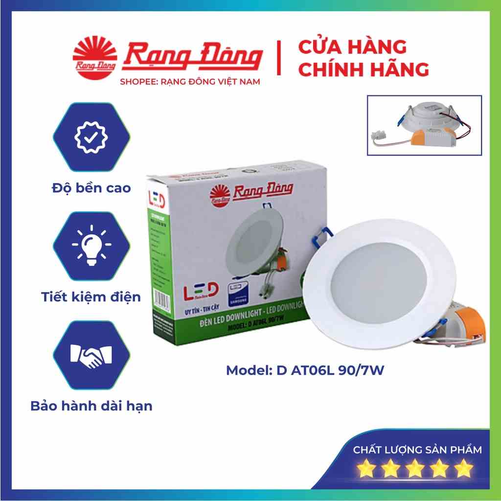 Đèn LED Downlight âm trần 7W Rạng Đông, khoét lỗ 90mm, siêu sáng, tiết kiệm điện Model: D AT06L 90/7W