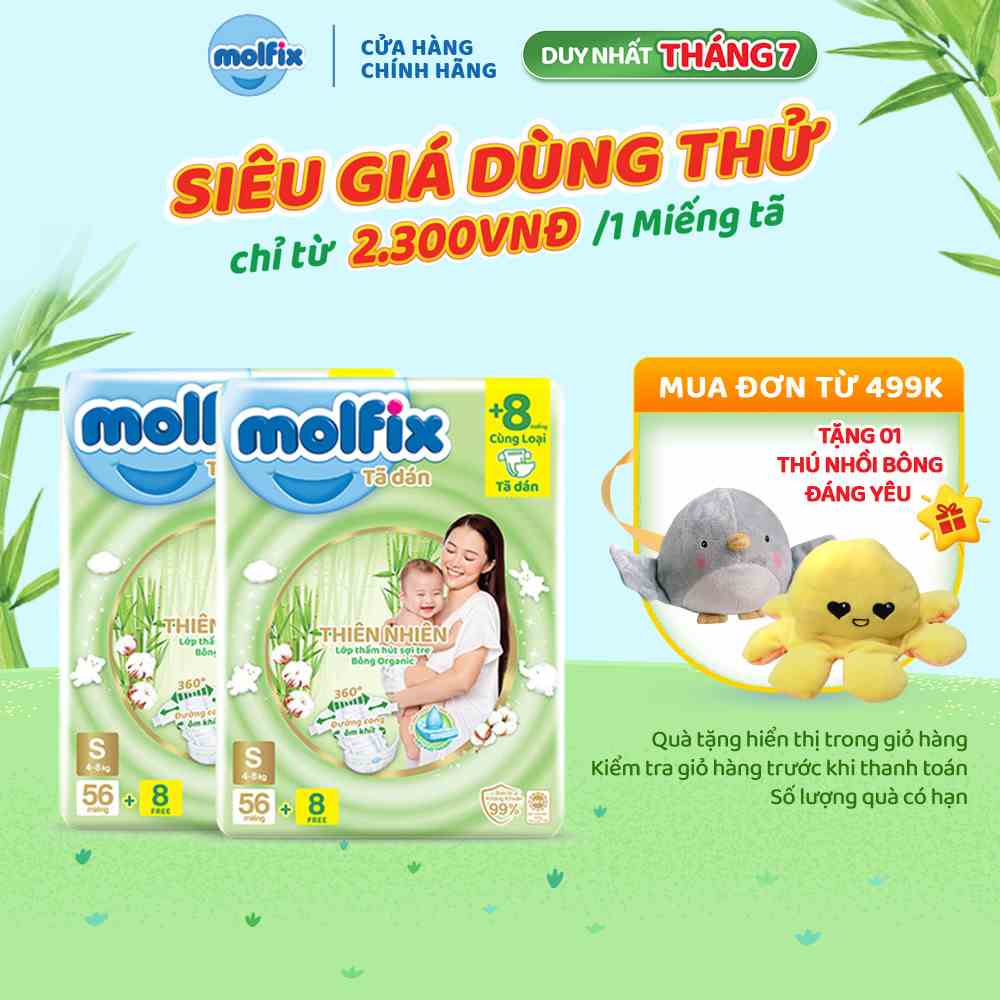 Combo 2 Tã/bỉm dán Moflix Thiên nhiên Jumbo S (4kg - 8kg) - 2 Gói- 128 miếng