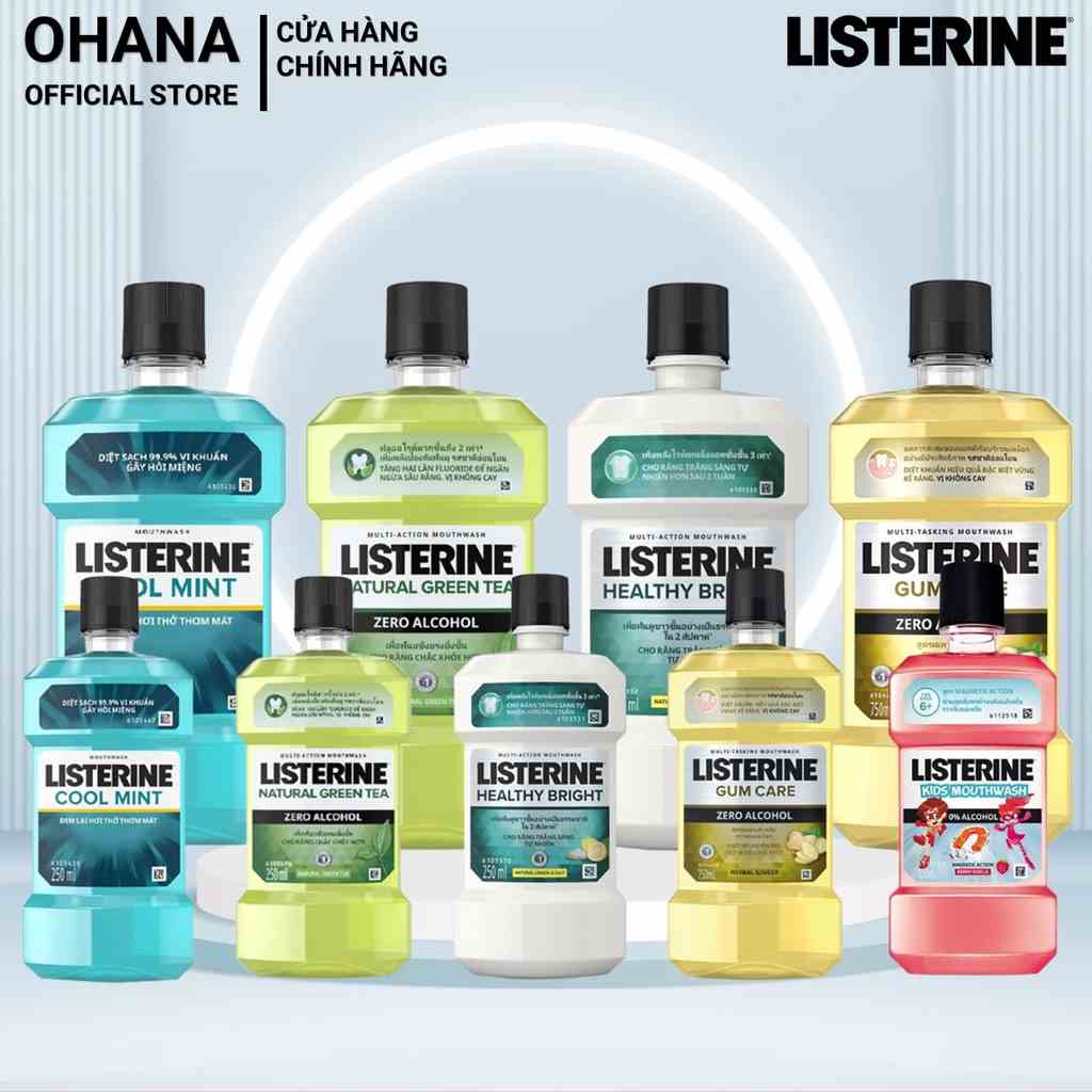 Nước Súc Miệng Listerine Diệt Khuẩn, Thơm Mát, Trắng Sáng Răng (100ml/250ml/750ml)