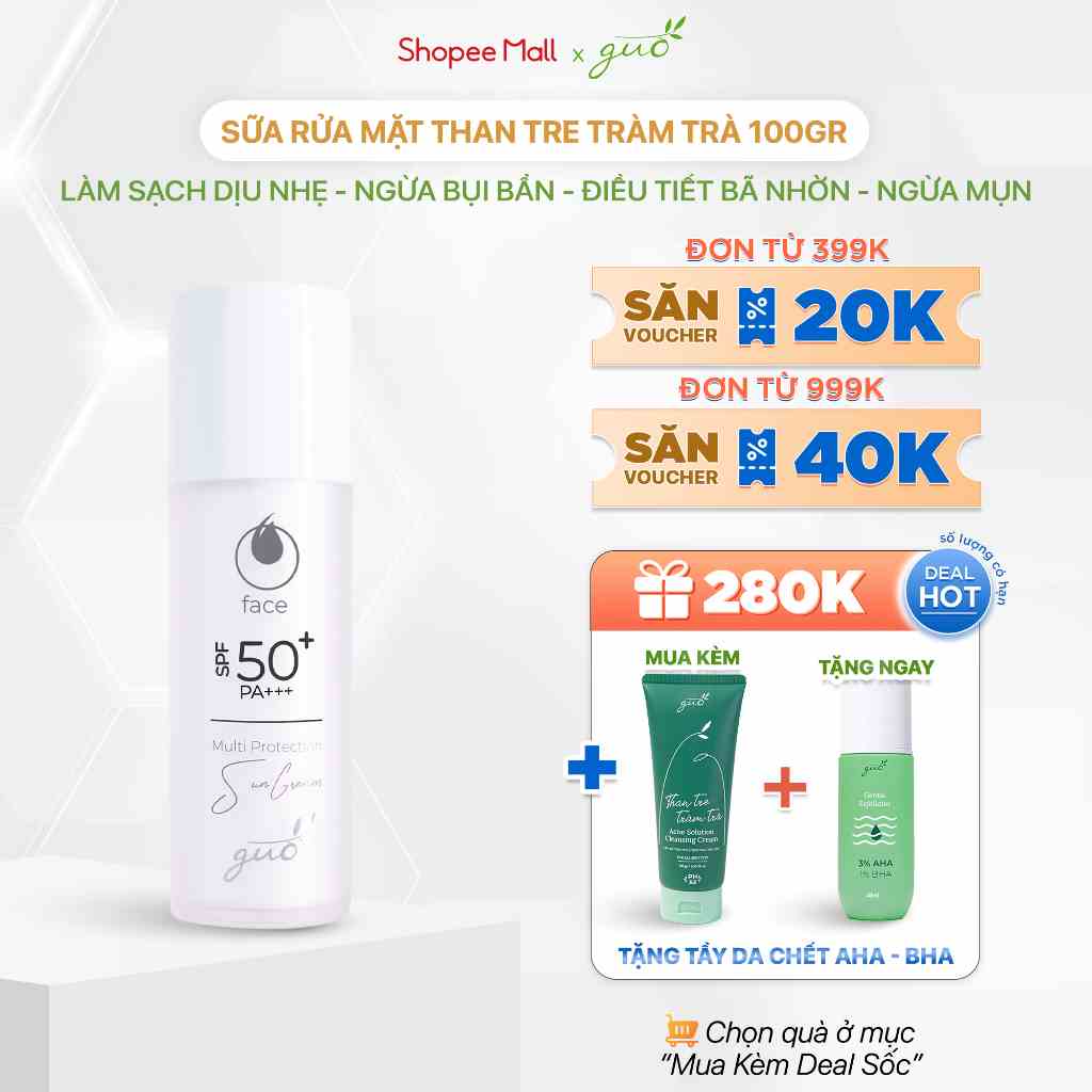 Kem Chống Nắng Kiềm Dầu, Tone Up cho da Mụn,Nhạy Cảm, Treatment SPF 50+ PA+++ GUO 30 ml