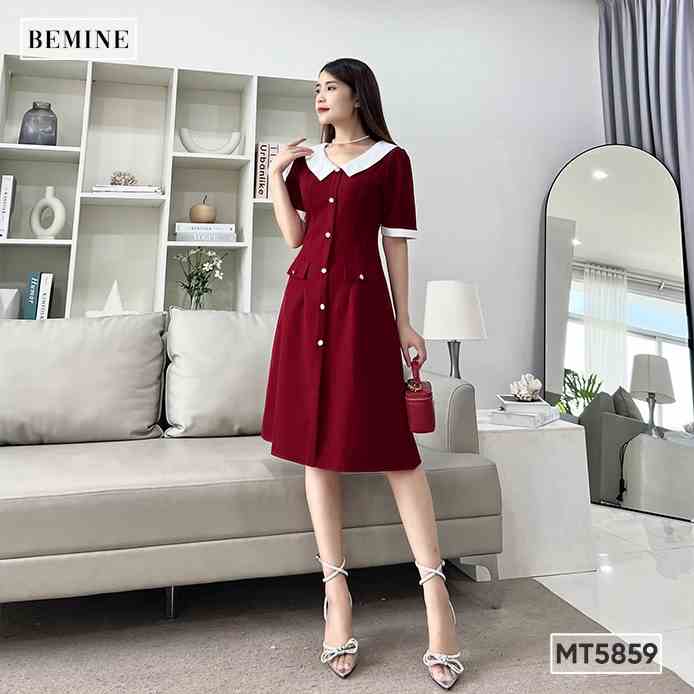 Đầm phối cổ chữ V túi giả BEMINE MT5859