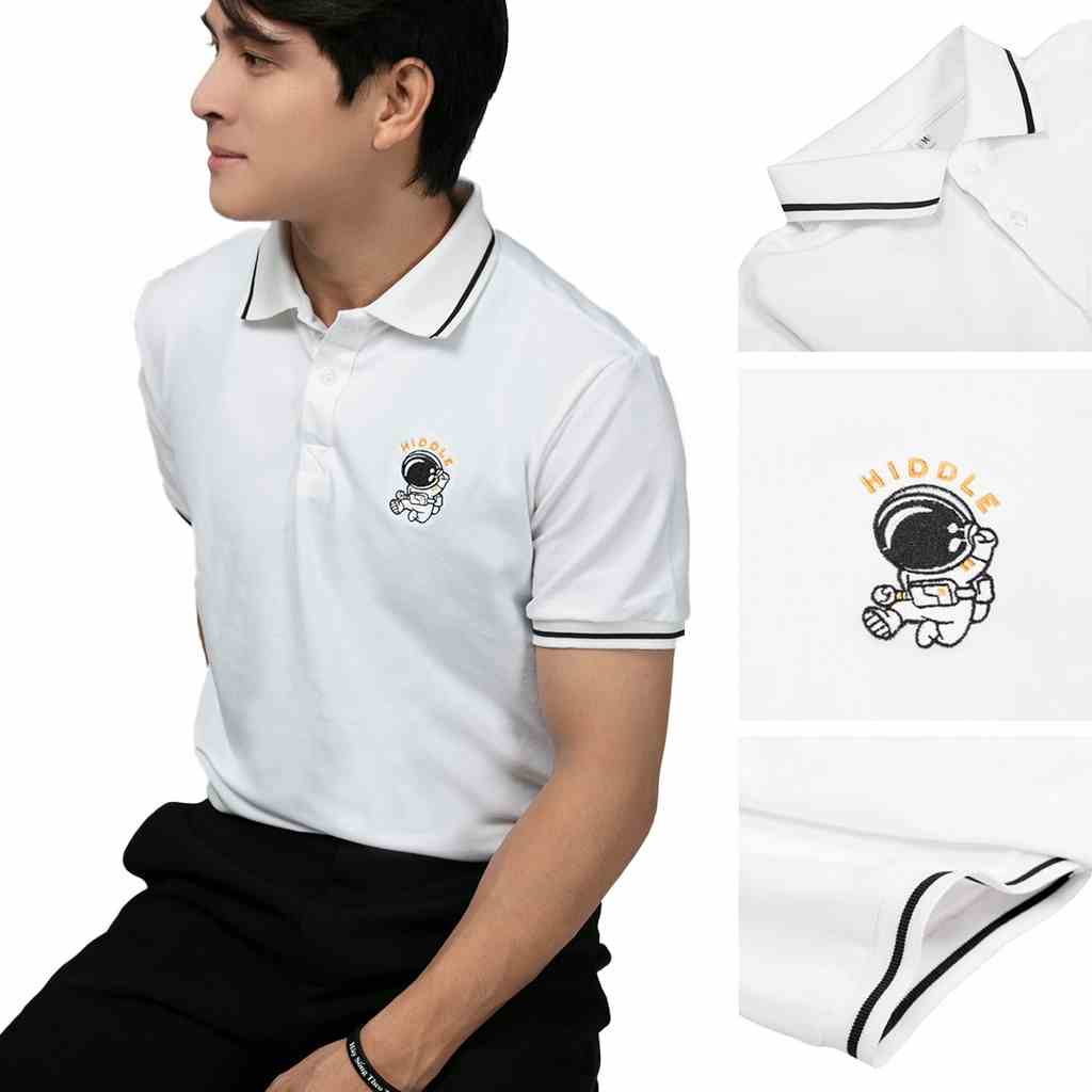 Áo polo nam cao cấp đẹp màu trắng thêu gấu vải cá sấu cotton HIDDLE H7-T8